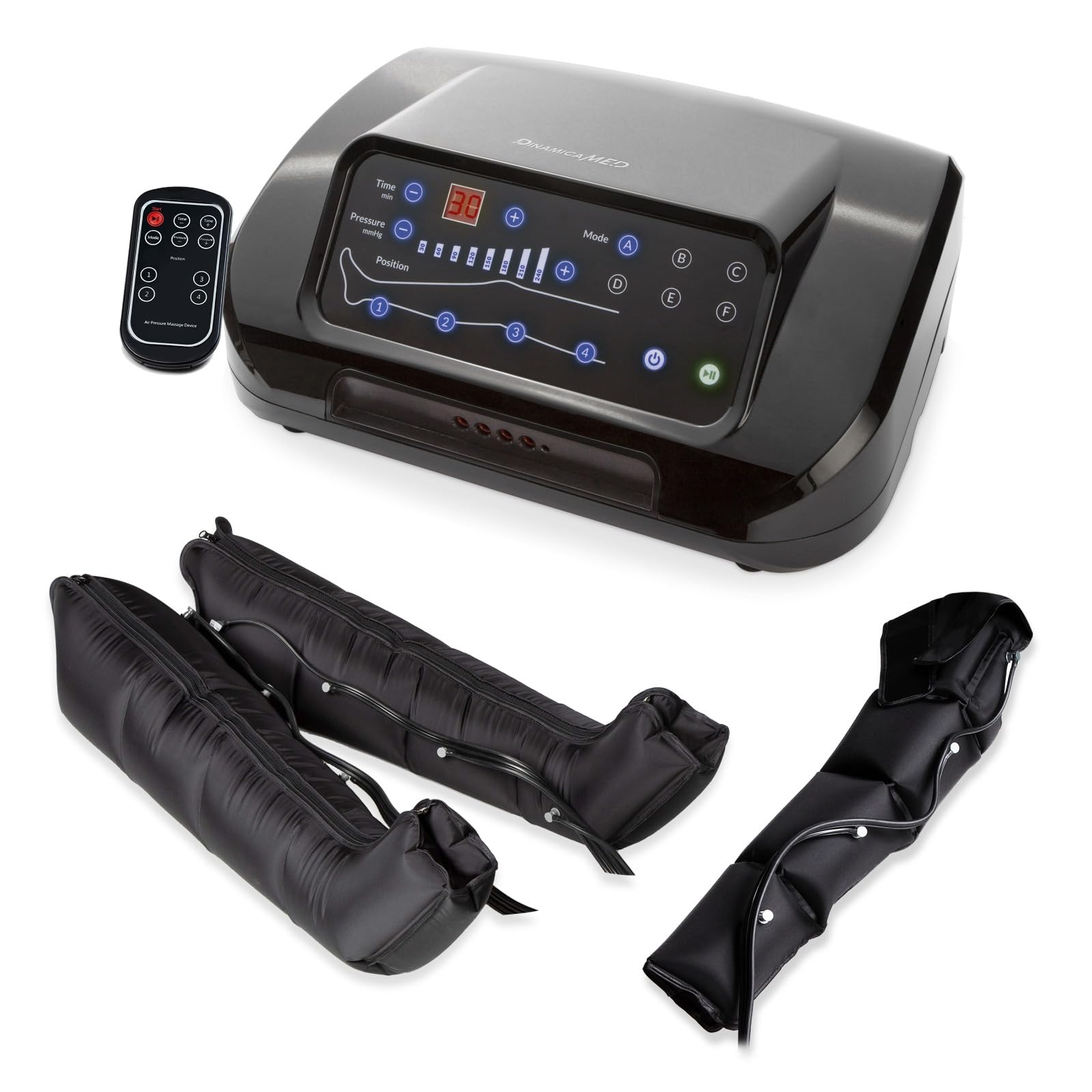 Dinamicamed Presoterapia PRO 4.0 Classic – Máquina de Presoterapia Profesional con Botas para Piernas y Brazalete, 4 Cámaras de Aire, Presión Ajustable, Presoterapia en Casa