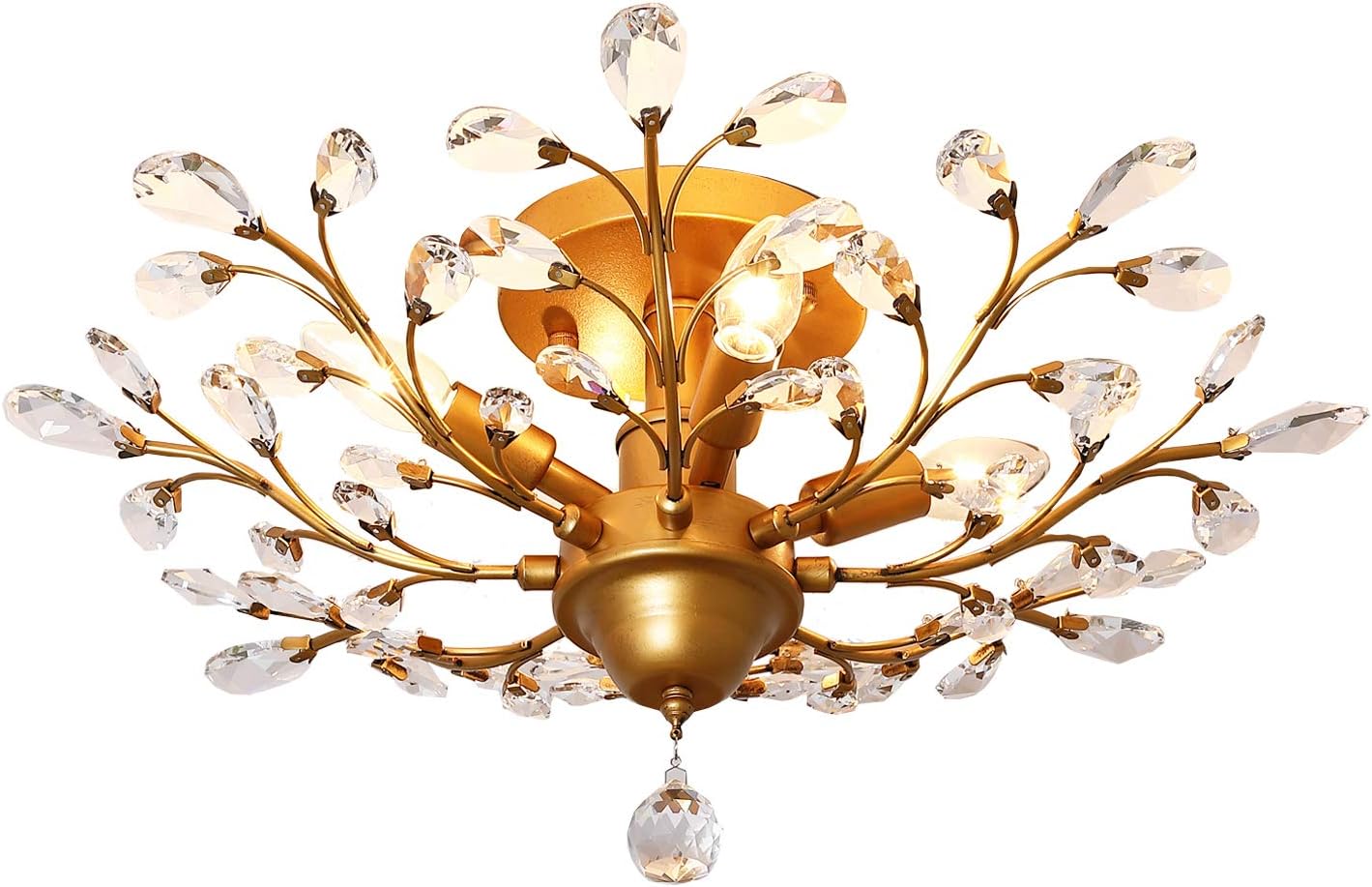 Garwarm 4 Lights Vintage Crystal Chandeliers Ceiling Lights LED Light Crystal Pendant Lighting Ceiling Light Fixtures Chandeliers Lighting for Living Room Bedroom Restaurant Porch Chandelier(Golden)