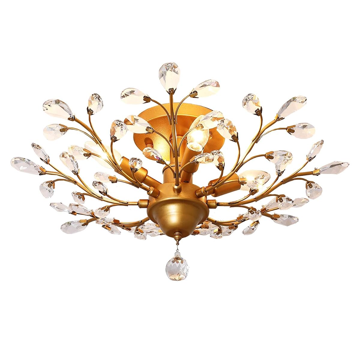 Garwarm 4-Light Vintage Crystal Chandelier, Gold Pendant Lighting for Living