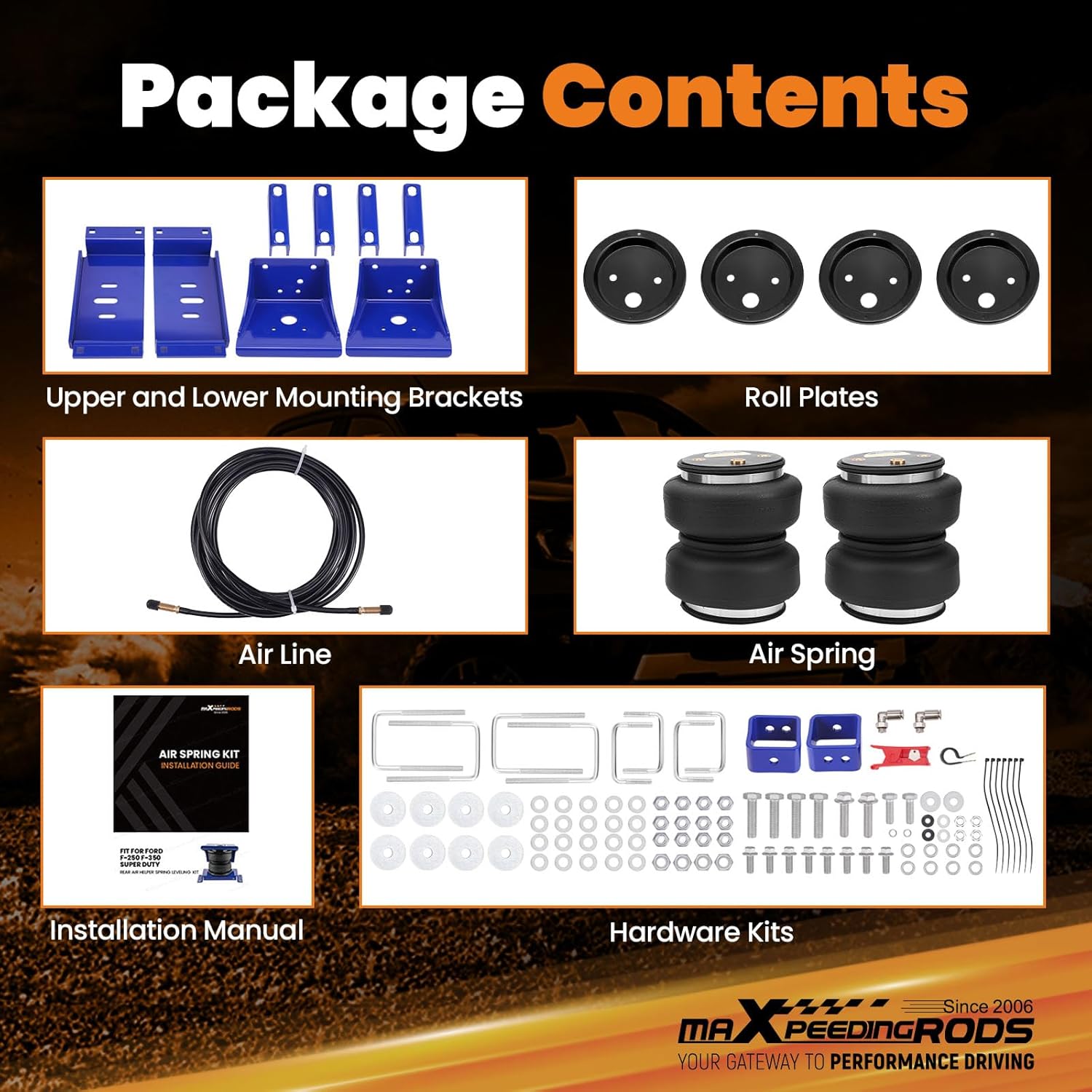 maXpeedingrods 5000 lbs Rear Air Suspension Bags Kit for Ford F-250 F-350 Super Duty Pickup 2005-2010 2WD 4WD Air Spring Bag Kit