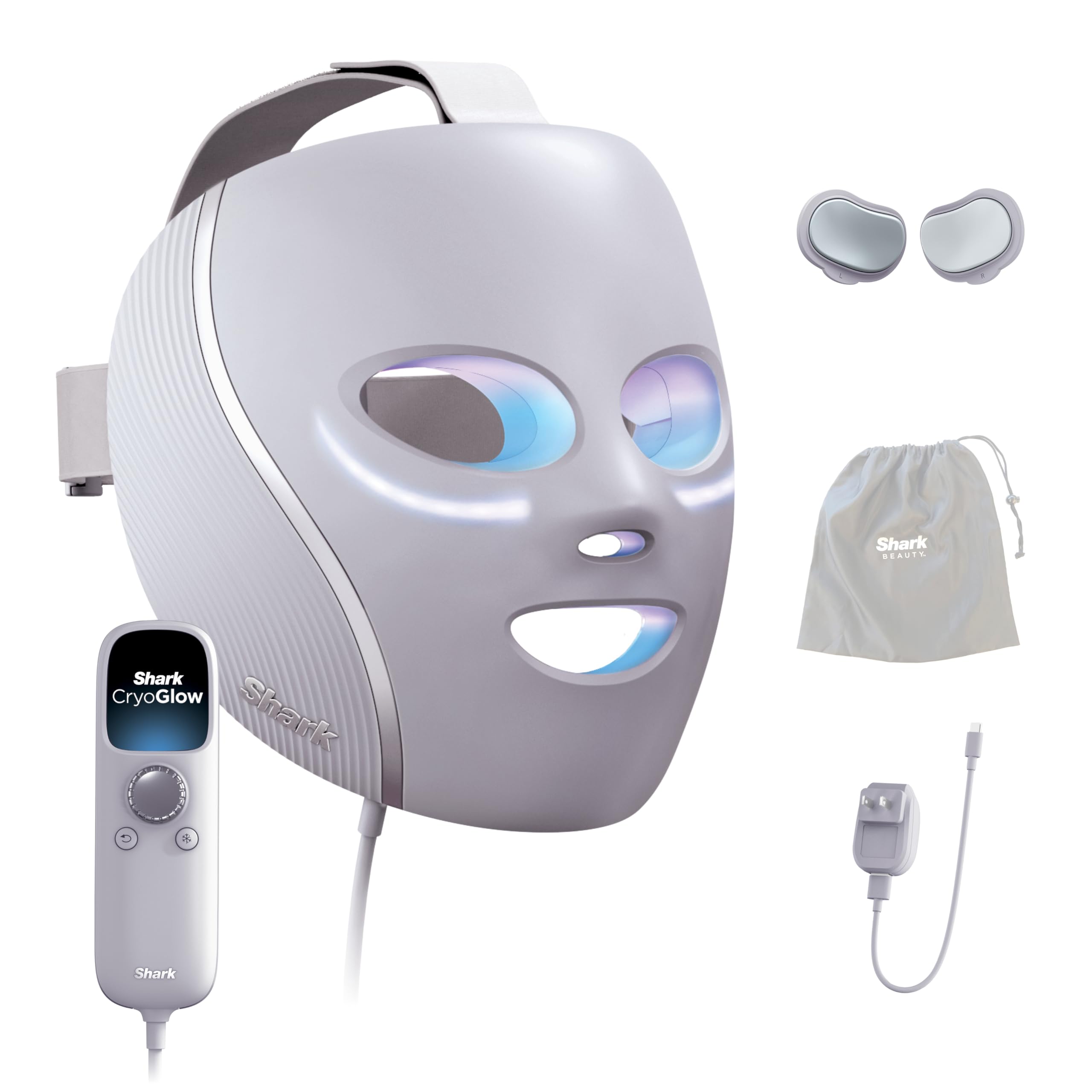 SHARK, Máscara de Luz Led CryoGlow, Tecnología Refrescante para Debajo de los Ojos, Luces Led Roja, Azul e Infrarroja para Skincare Antiedad, USB C, Control Remoto, Color Lilac, FW312LAAPL