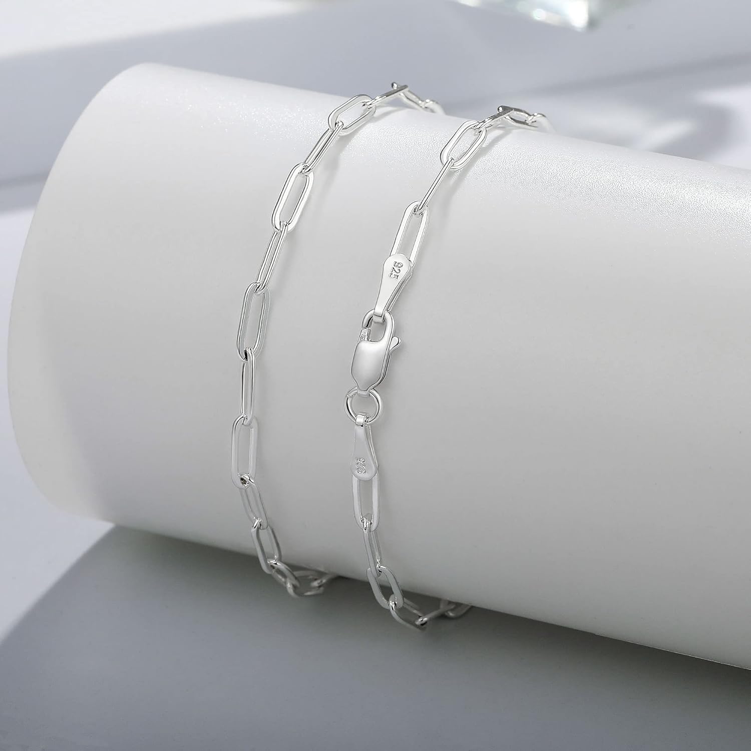OCHCOH 925 Sterling Silver Paperclip Chain Bracelet 3mm4mm5mm Silver Bracelet for Women Men Silver Paper Clip Bracelets 6.5-9 Inches - Image 4