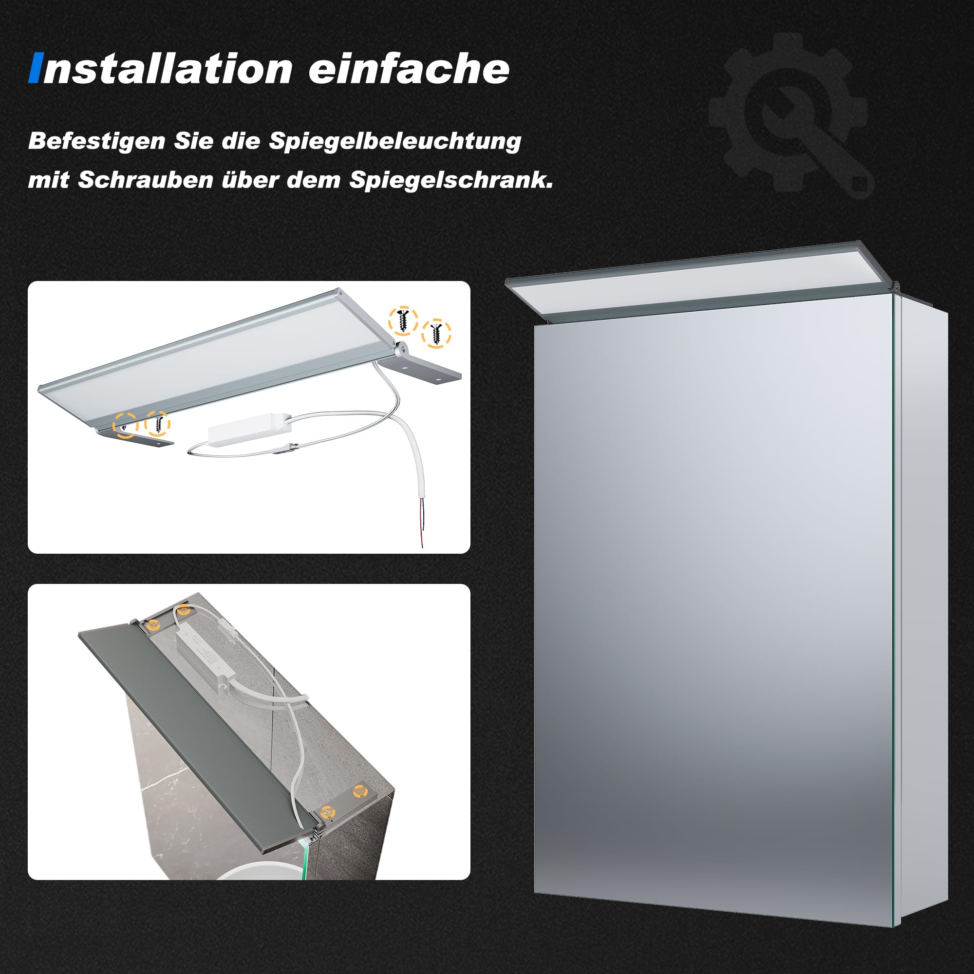 SONNI LED Spiegelleuchte 80 cm, 4.5W Spiegellampe Bad, 6000K Kaltweiß Aufbauleuchte für Spiegelschrank Nachrüstung, Aluminium, 159° Abstrahlwinkel