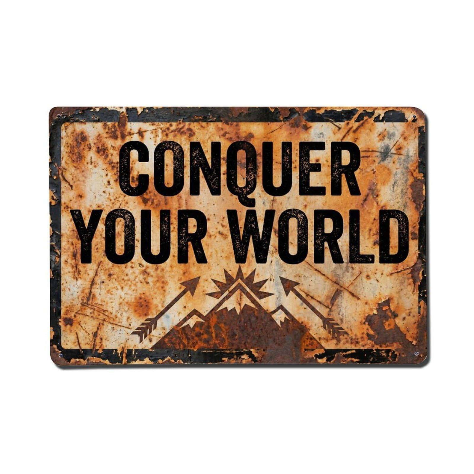 Conquer Your World Victory Retro Motivational Slogans Metal Tin Sign