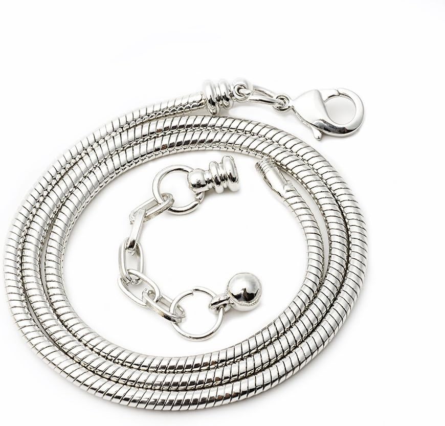 RUBYCA 10pcs 45cm Silver Tone Snake Chain Necklace European Charm Beads Lobster Clasp Making Jewelry