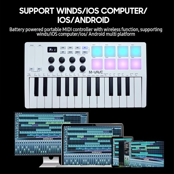 25-Key MIDI Control Keyboard Mini Portable USB Keyboard MIDI Controller with 25 Velocity Sensitive Keys 8 RGB Backlit Pads 8 Knobs