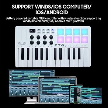 25-Key MIDI Control Keyboard Mini Portable USB Keyboard MIDI Controller with 25 Velocity Sensitive Keys 8 RGB Backlit Pads 8 Knobs