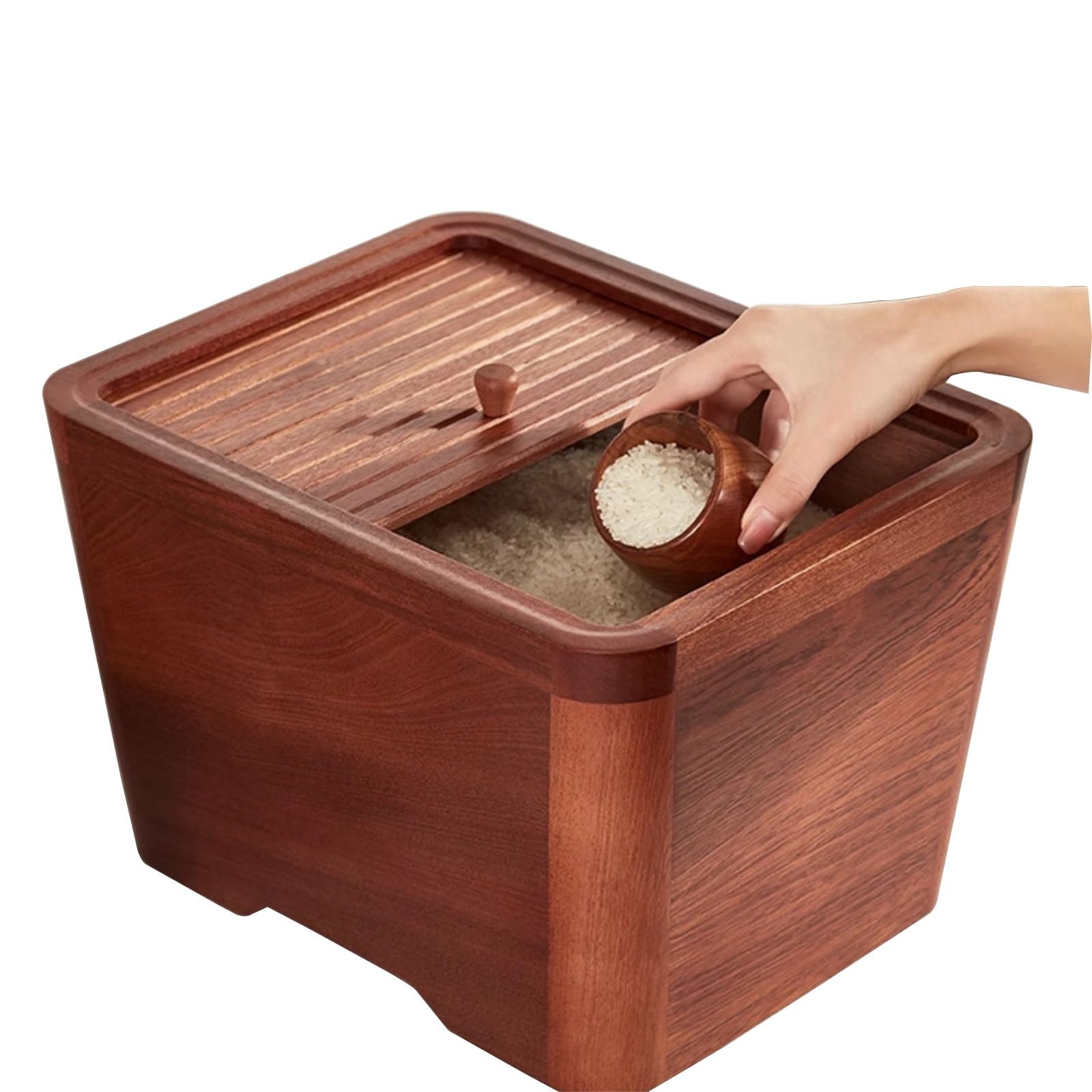 Hermetyczny drewniany pojemnik na ryż z pokrywką, pojemność 5 kg / 10 kg, odporny na wilgoć dozownik do kuchni, idealny do przechowywania mąki, cukru, płatków śniadaniowych i karmy dla zwierząt