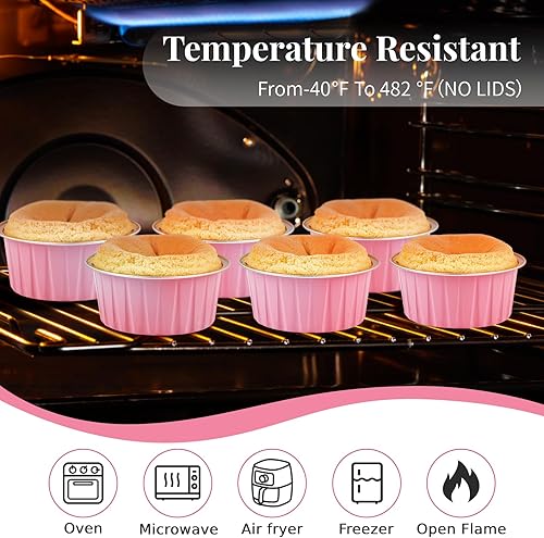 Miniatura 4 de ZORRITA Paquete de 100 mini moldes para cupcakes de 5 onzas con tapas de cúpula y tenedores, tazas de aluminio para hornear pasteles, recipientes