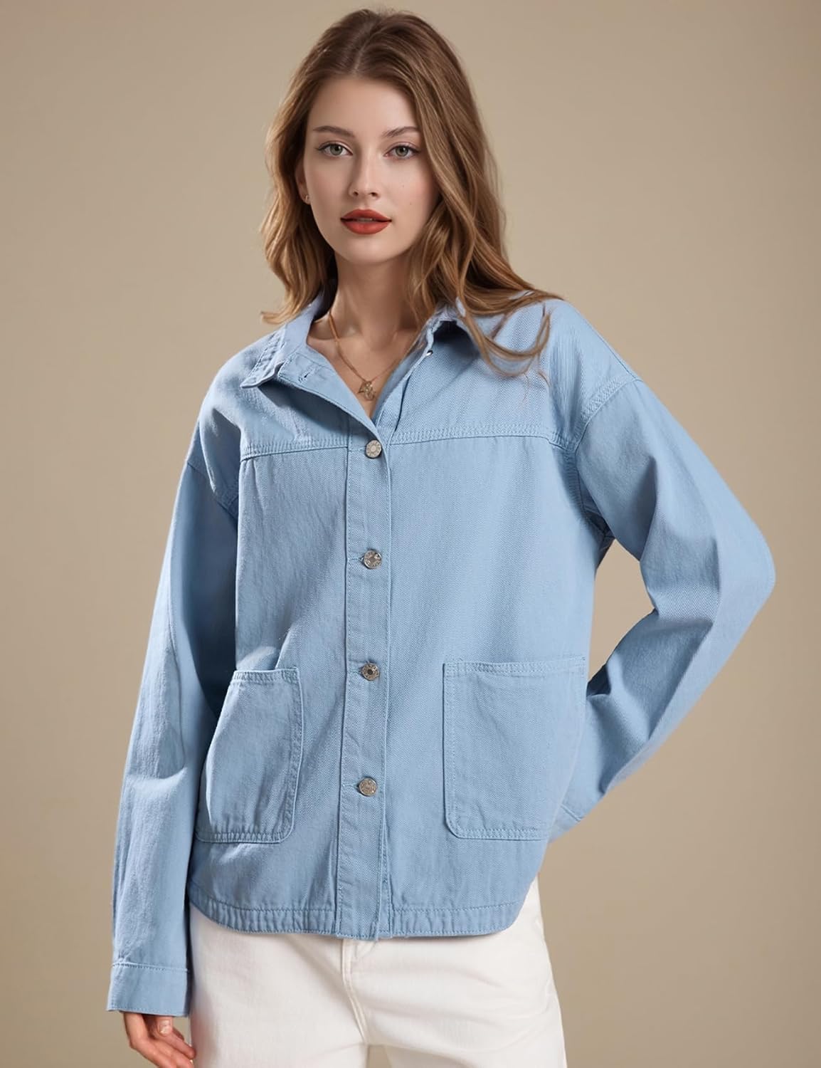 Flygo Casual Jackets for Women Trendy Button Down Fall Jackets Long Sleeve Shirts Shacket Jackets 2025 - Image 4