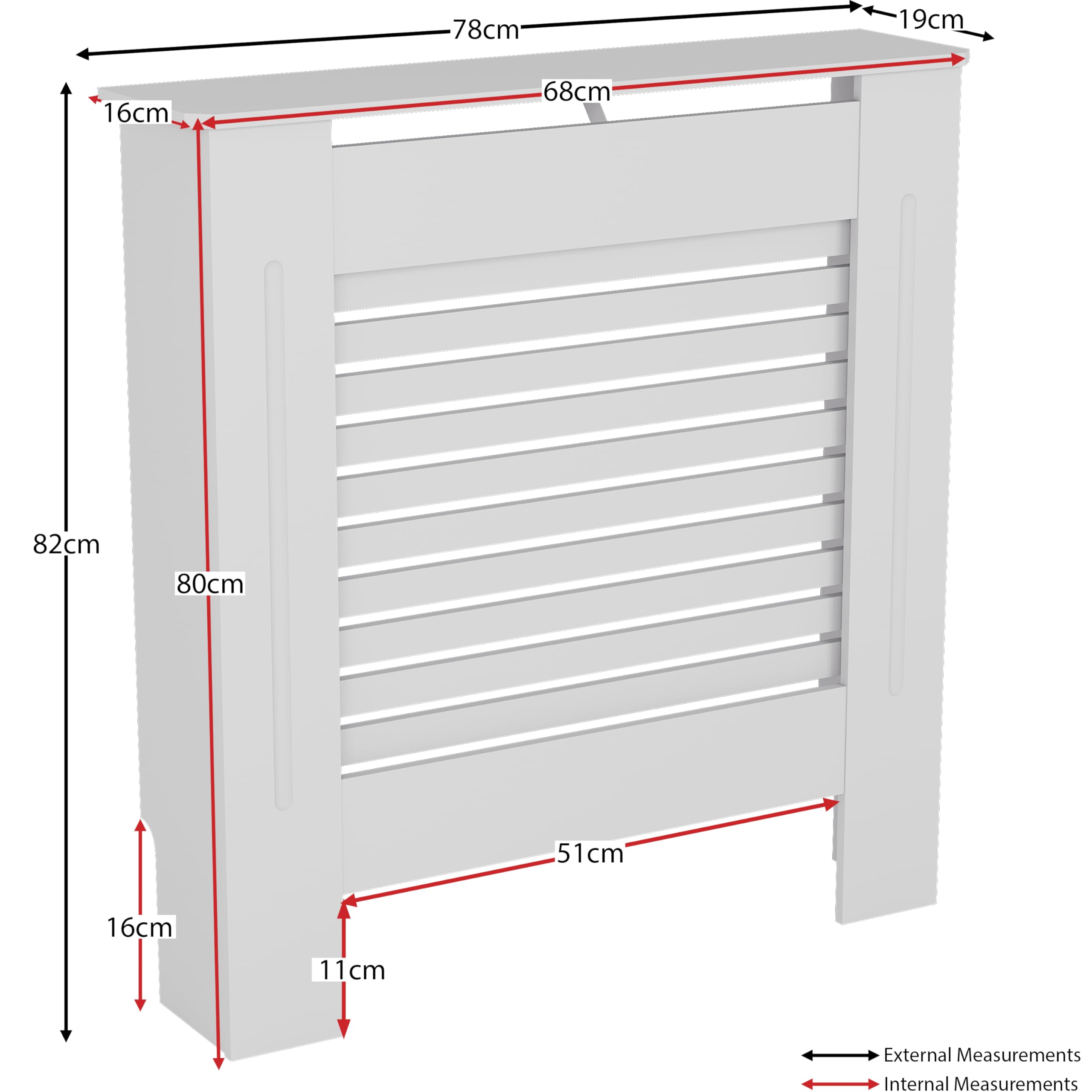 Vida Designs Milton Cubierta de radiador Blanco - Pequeño - Lamas horizontales Modernas para Mejor circulación del Calor - H82xW78xD19cm - MDF Pintado para salón y Pasillo