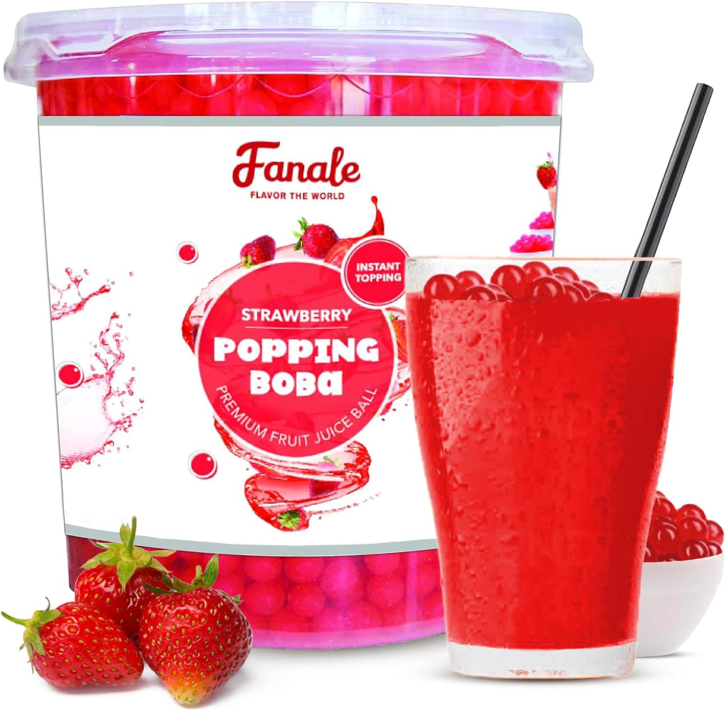 Fanale Strawberry Popping Boba Pearls for Bubble Tea and Drinks, 7 Pounds