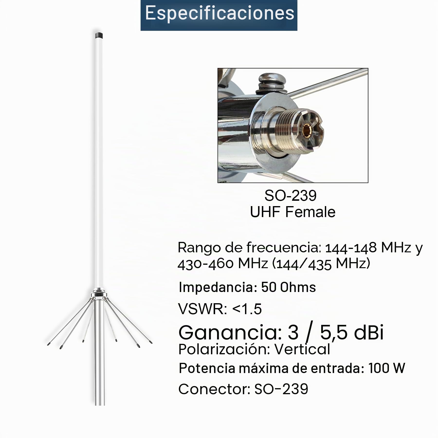 Antena repetidora de base de doble banda de 2 m 70 cm UHF VHF GMRS | Antena de 144-148MHz y 430-460MHz con cable de 32 pies para estaciones base de radio aficionada