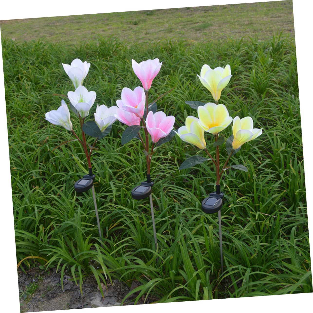 balacoo Decorative Solar-Powered Magnolia Lanterns Led Flower Lights Waterproof for Garden Balcony and Yard