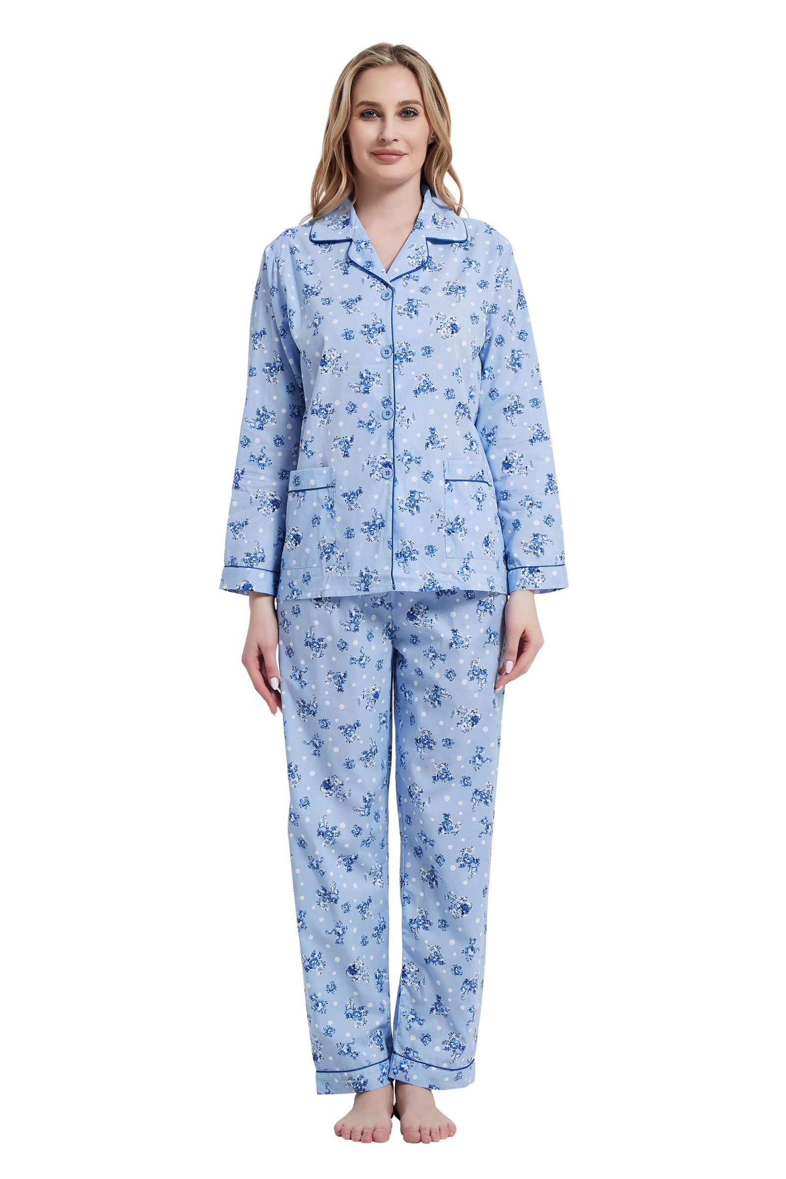 amaxer Conjunto de pijama 100 % algodón para mujer, pantalones cortos de manga corta, pantalones cortos suaves con botones, cintura elástica con cordón elástico