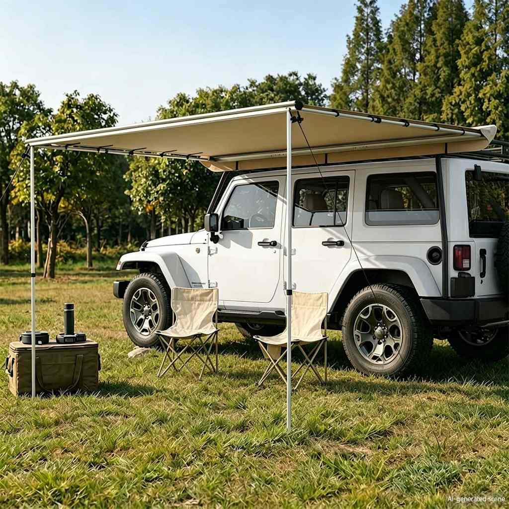 Wohnwagen-Markise 3x3x2,15 m Wohnmobil-Markise Beige aus Aluminium und Polyester, Caravan Sackmarkise mit Aufbewahrungstasche für Camping, Roadtrips und Festivals