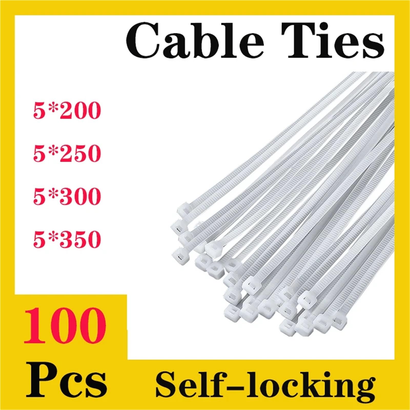 cinturón de plástico, Bridas de nailon autoblocantes (paquete de 100) en varios tamaños(5x350-100pcs)