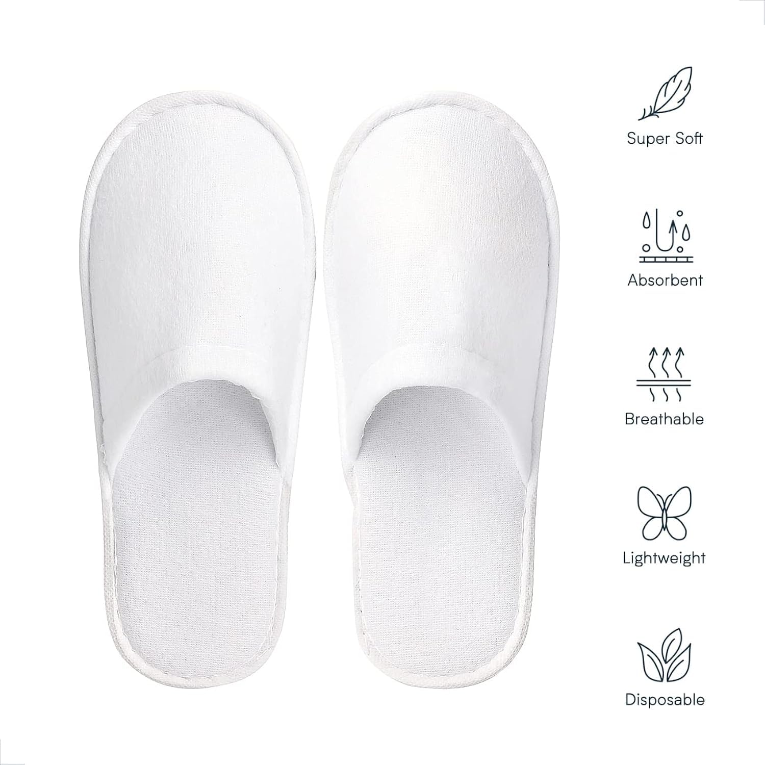 C&G INDIA 25 Pairs White Disposable Slippers, Cotton Closed Toe Spa Slippers for Women and Men, Breathable Non-Slip Slippers for Hotel, Guests, Travel - Image 2 thumbnail