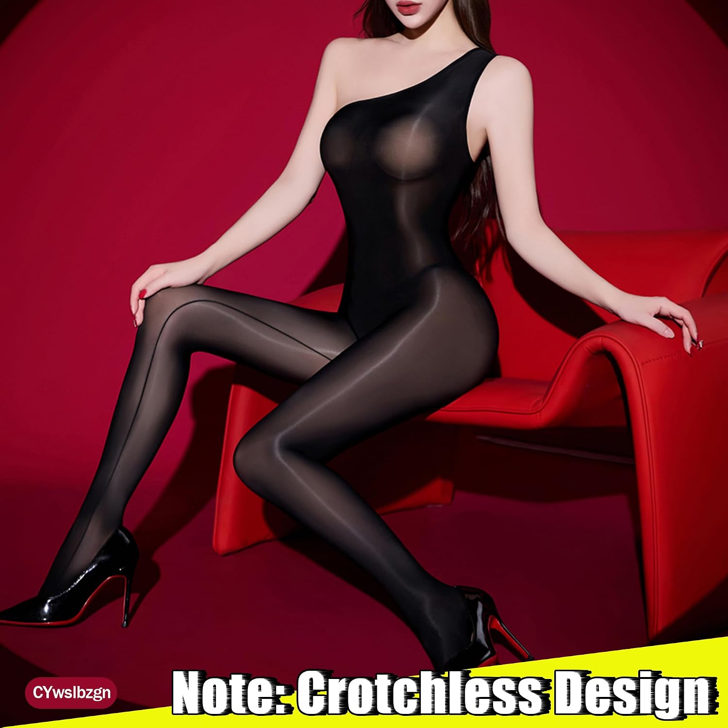 Women's Body Suit Shiny Bodystocing Oily Full Body Suit Jumpsuit Off-the-shoulder Sleeveless