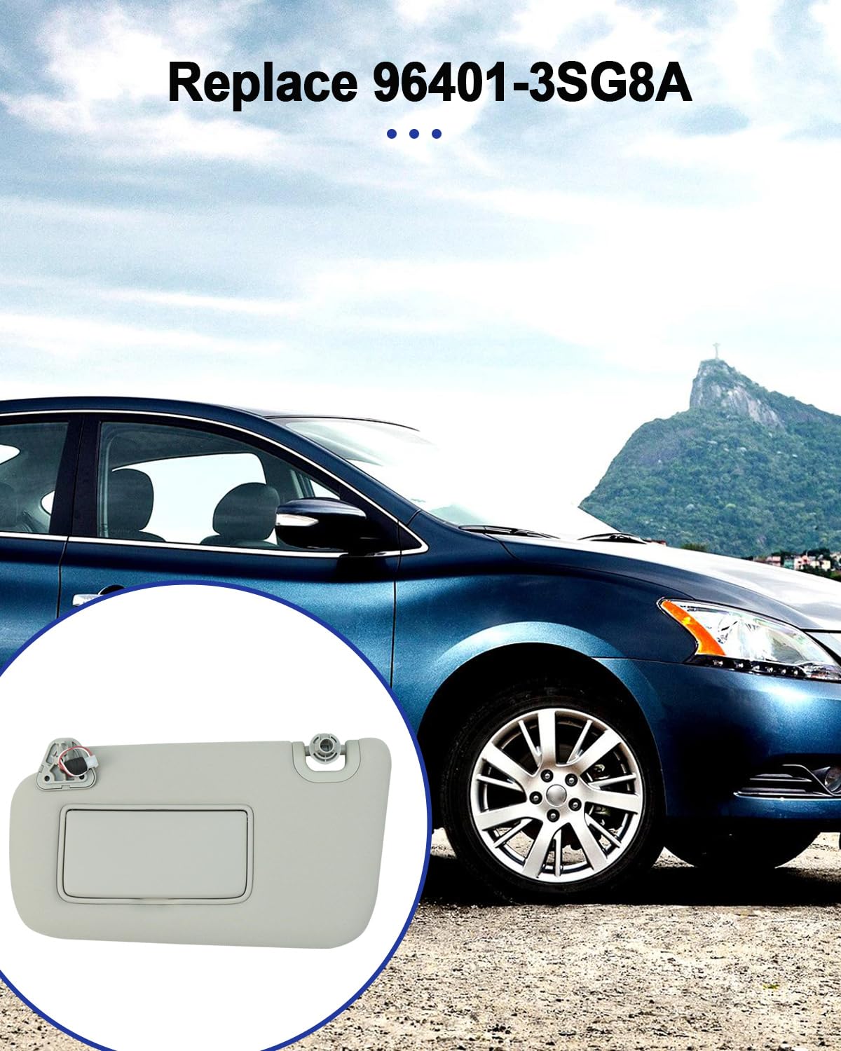 Left Driver Side Sun Visor With Vanity Light, Sun Left