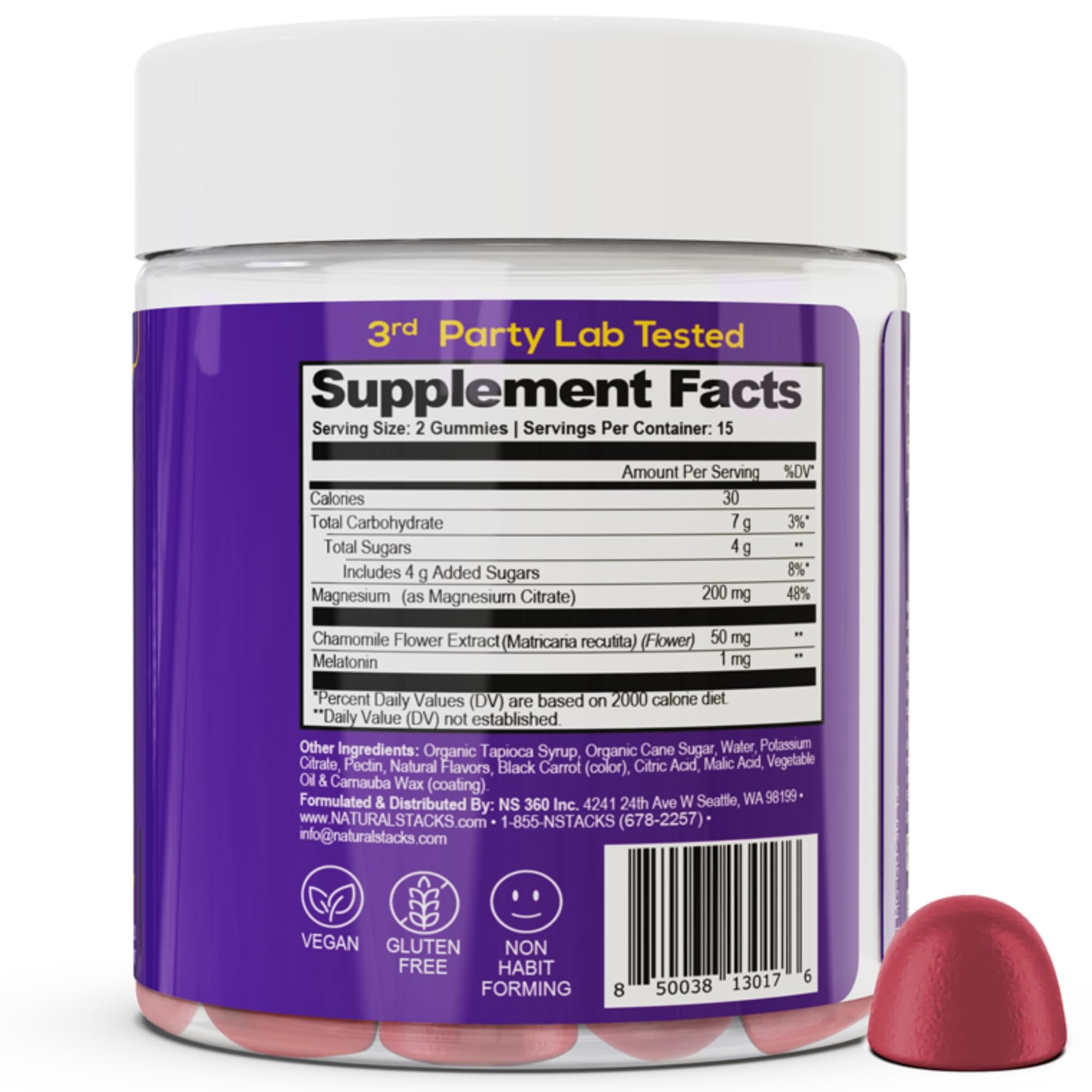 Sleep Magnesium Gummies w/Melatonin & Chamomile - 30 Mixed Berry Chewables — Amazon image 8