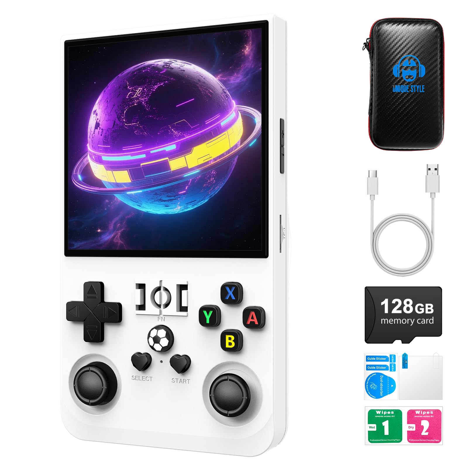 R36MAX Retro Handheld Game Console,128GB Open Source System Support 30+ Emulator Console,4.0 Inch IPS Screen Retro Gaming Console,4000mAh Battery,Portable Video Game Console(White)