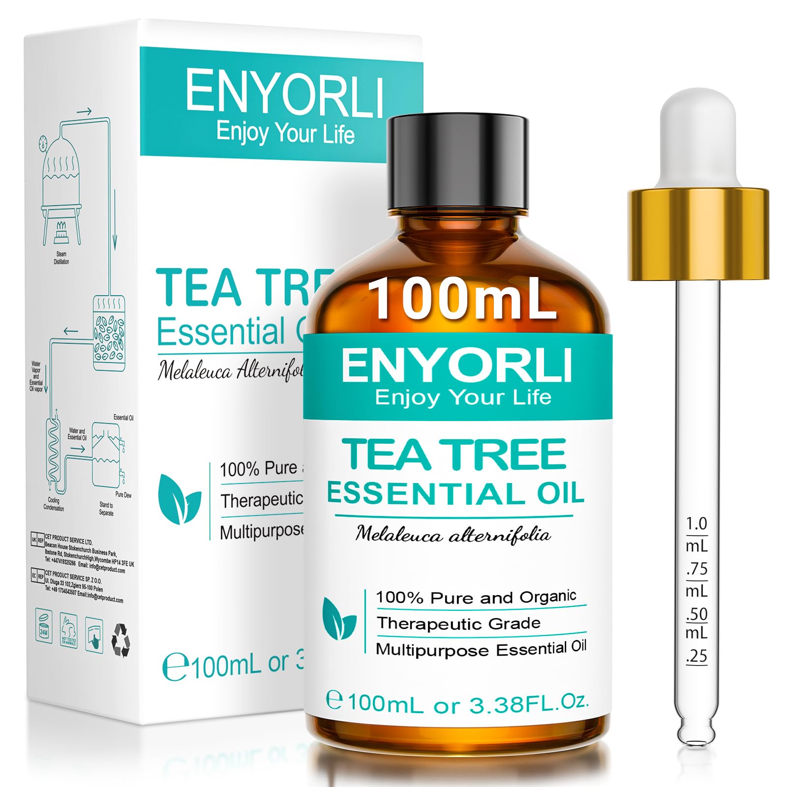 Tea Tree Essenziale Olio 100mL Naturale Tea Tree Olio per Pelle Viso Capelli Unghie, Aromaterapia, Diffusori, Fabbricazione di Candele, DIY, Massaggi, Cura della Casa, Uso Esterno