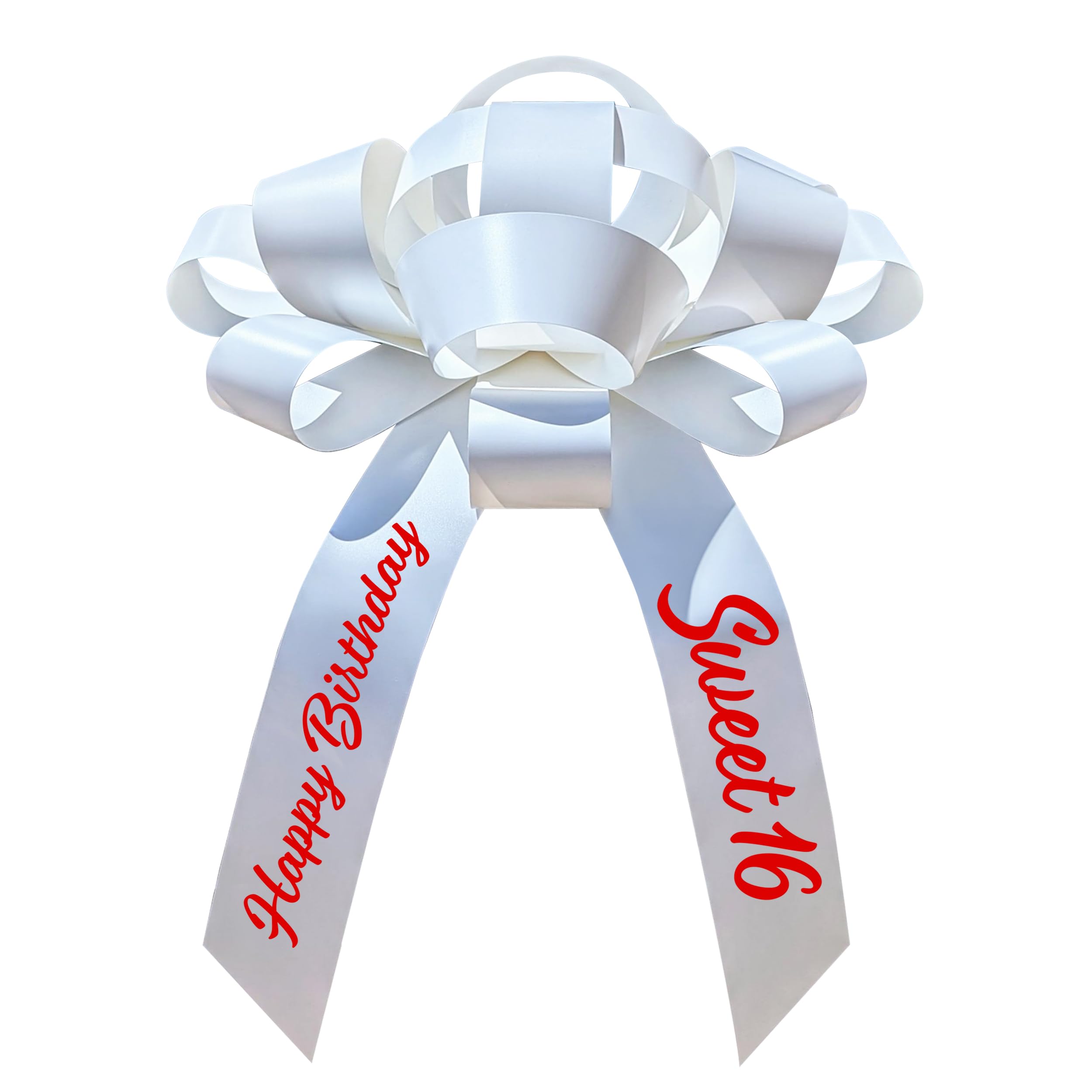 CarBowz Big Car Bow, Sweet 16 Happy Birthday, Giant 30" Bow, Non Scratch Magnet, Weather Resistant Vinyl White