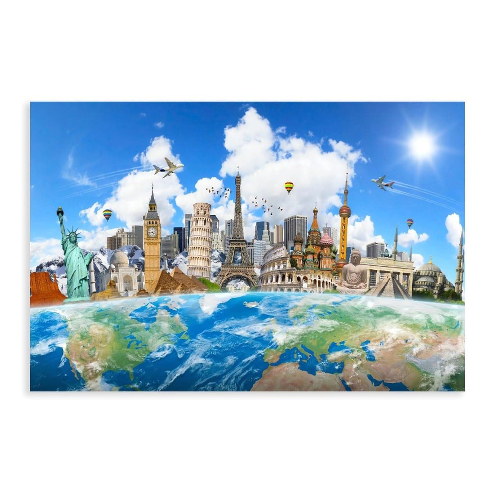 Qnvjqkdsi Unframe World Map Famous Landmarks Wonders Art Canvas Poster Wall Art Decor Print Picture Paintings For Living Room Bedroom Decoration 24" L X 36" W