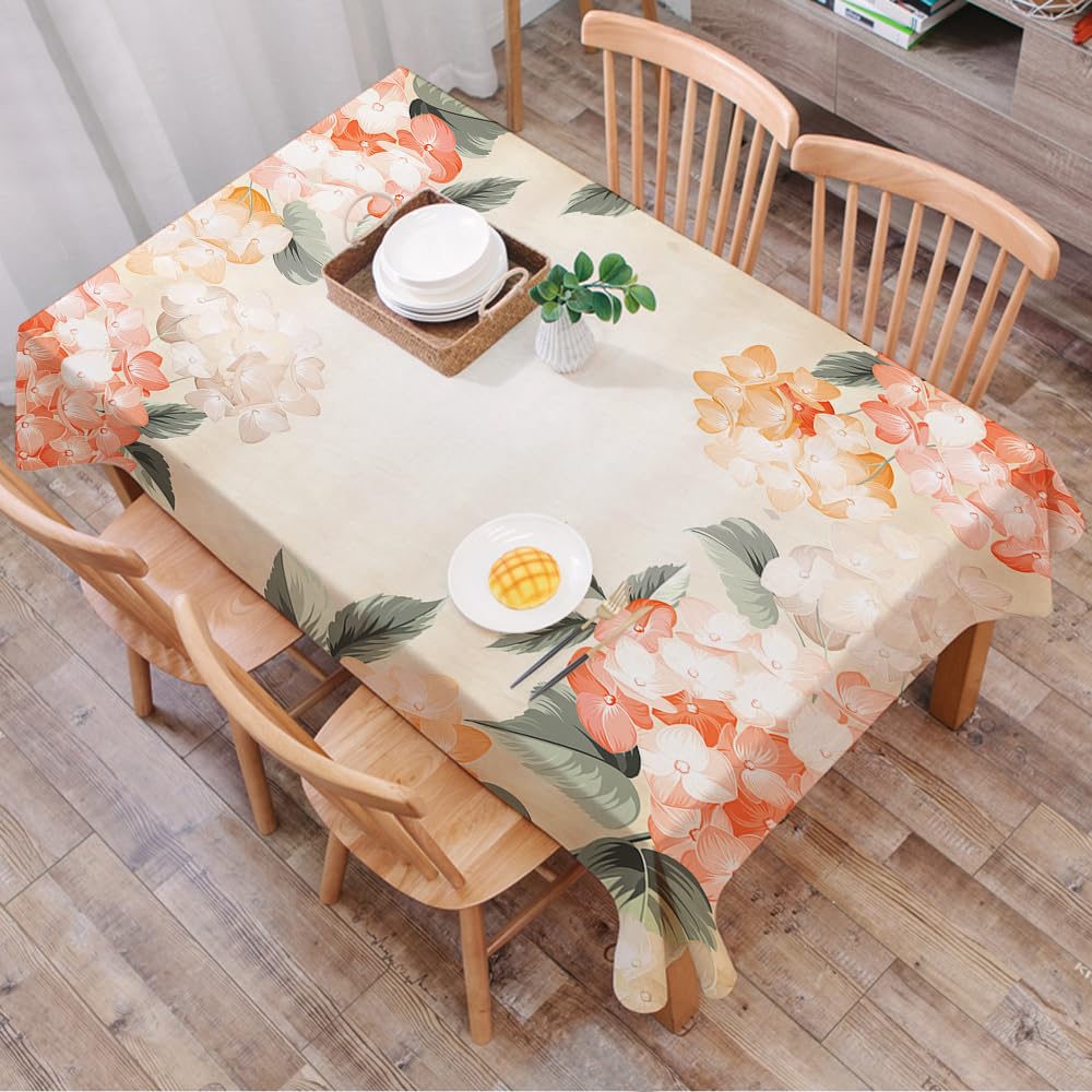 Dalexhm Flowers, Blooming Hydrangea Flowers Leaves B - A7 Table Cloth Wipe Clean Rectangular, Wipeable Tablecloths,Dining Table Cover For Kitchen Outdoor Garden Table,Flowers, Blooming Hydrangea Flowers Leaves Bouquet Vintage Style Spring N,54X72 In