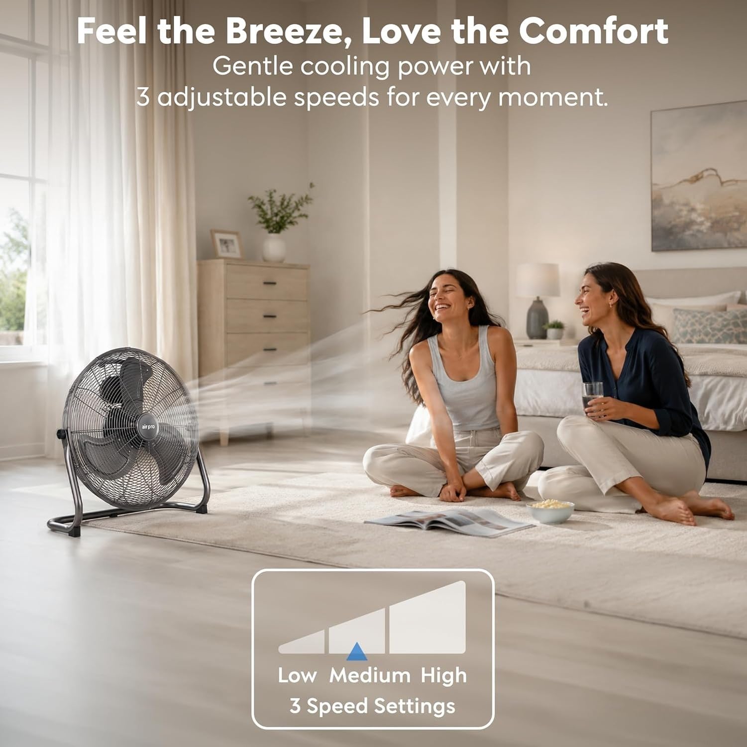 20 Pulgadas Ventilador de Pie, Ventilador de Aire Potente Gran Flujo de Aire para Interiores, Oficinas, Gimnasio y Hogar con 3 Velocidades y Cabeza Regulable, M, Grey Brushed, 20"