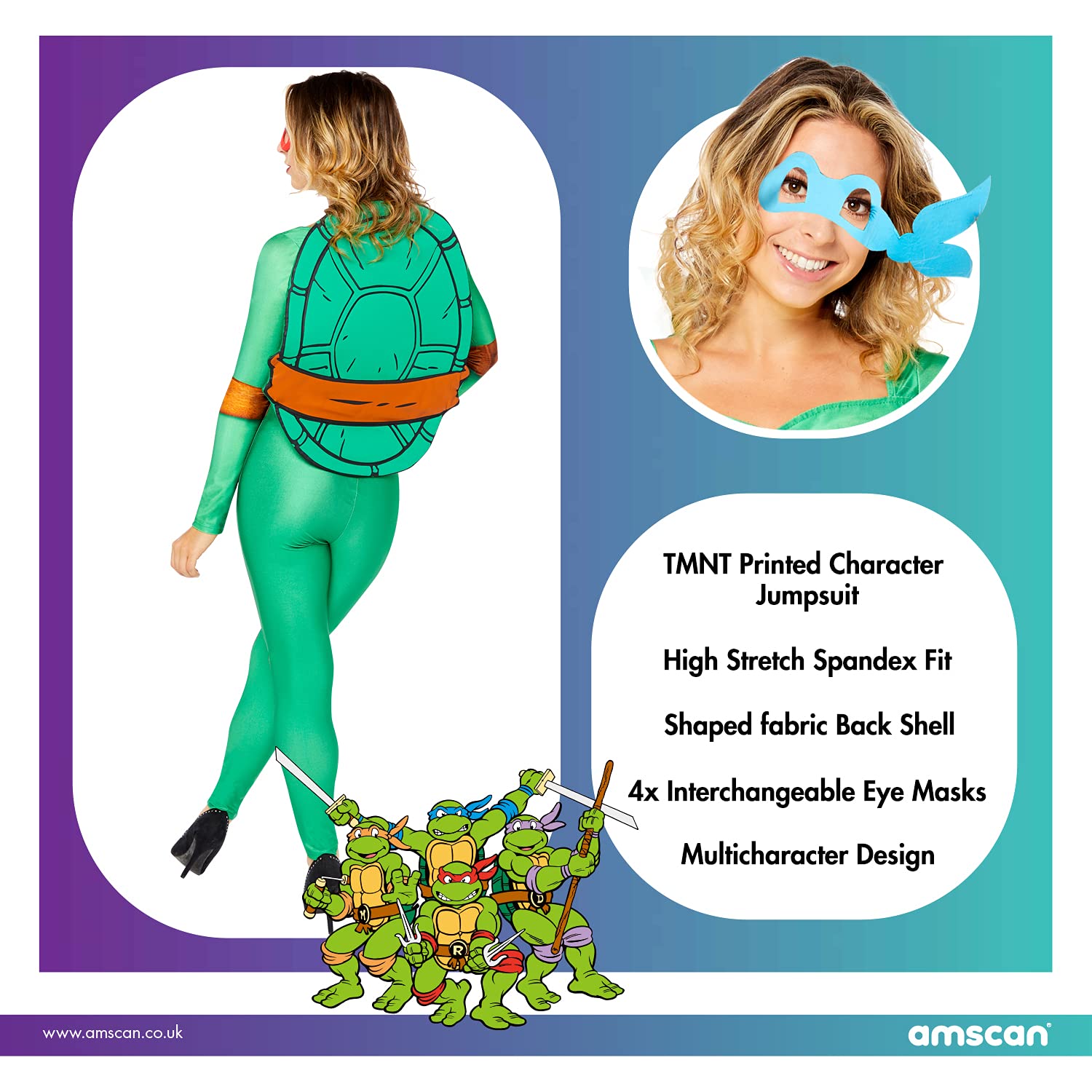 (PKT) (Fix 1/1) (9909148) Adult Ladies TMNT Women Costume (UK 14-16), Green - Image 3
