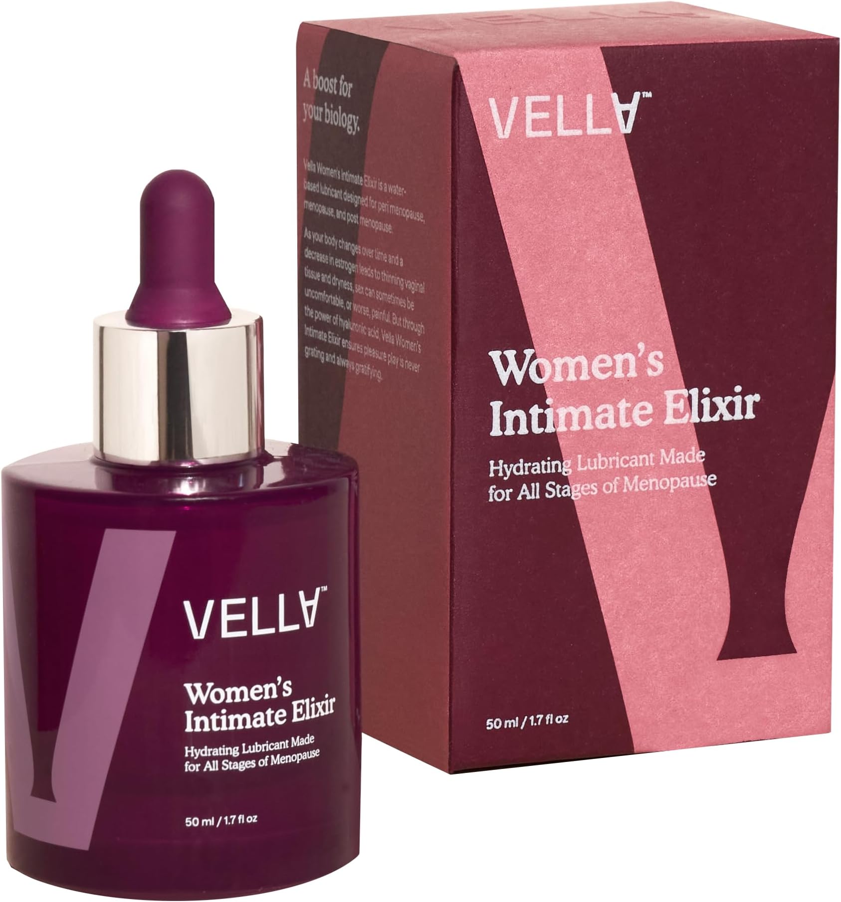 Vella Women's Intimate Elixir™ - Lightweight Water-Based Hydration - Ideal for all Stages of Menopause - Hyaluronic Acid Vaginal Moisturizer with Chasteberry & Aloe Vera, Body Glide For Intimate Areas