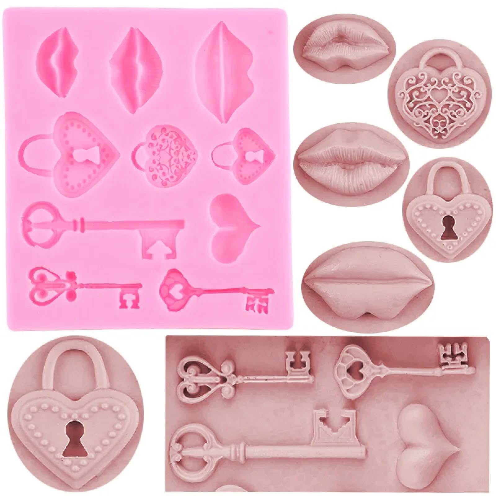 Moldes de silicona para resina, 13,4 x 12 cm, diseño de llave de cerradura retro, molde de silicona, labios, corazón, boda, cupcakes, decoración de pasteles, fondant, chocolate, caramelo, arcilla,