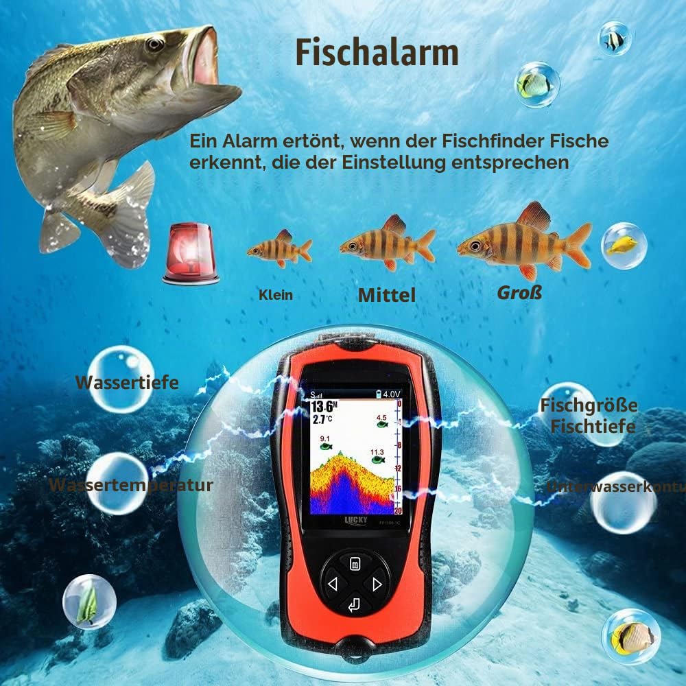 LUCKY Kabelgebundenes Tragbares Sonar Tragbarer Fischfinder zum Angeln Farbmonitor zum Eisfischen Fischfinder für Angelkajakboote