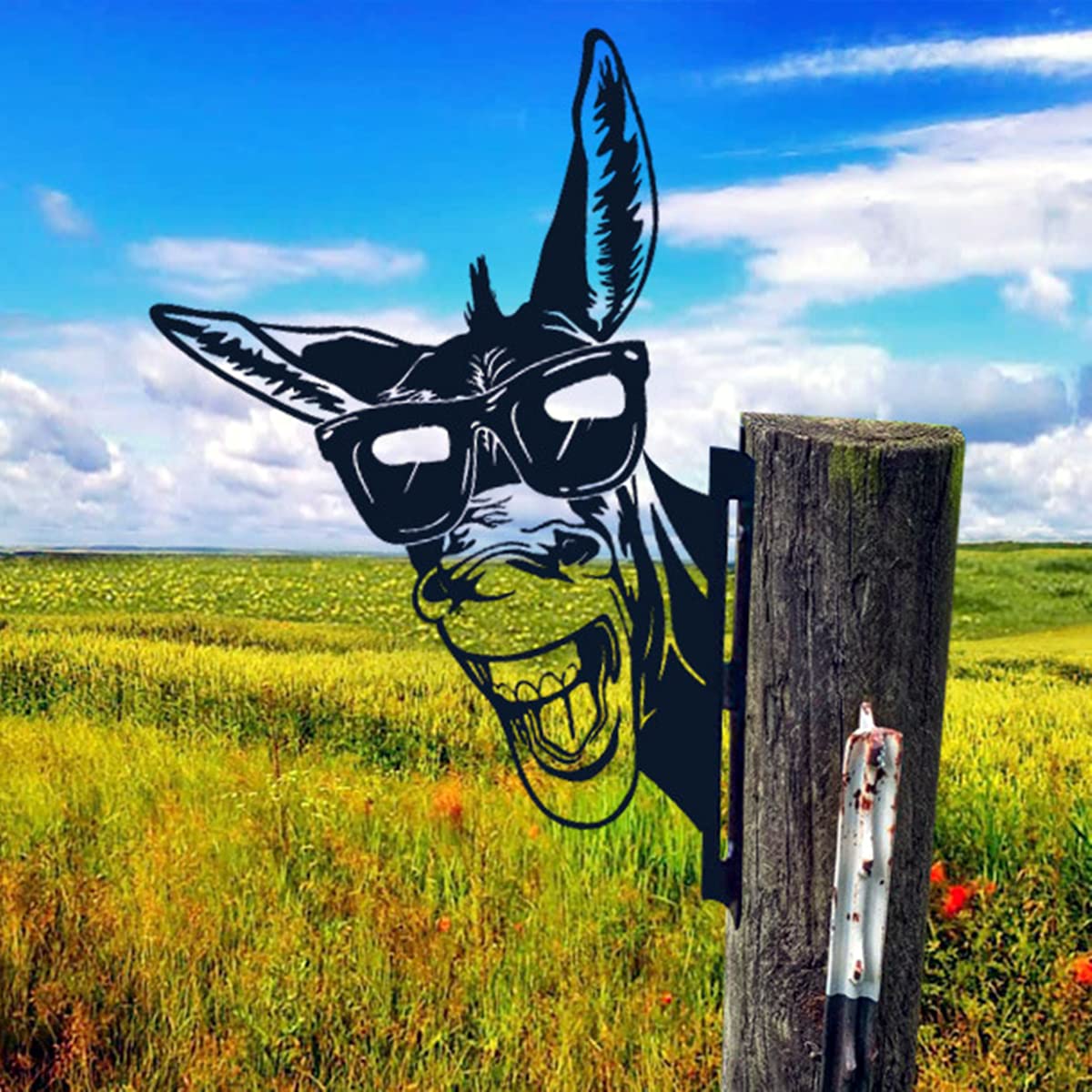 LFFY Peeping Animal Metal Art - Farm Peeping Cow Metal Art Garden Decor Outdoor Farm Backyard Patio Lawn Garden Fence Decoration (#5 cool donkeys), about 30cm on the longest side