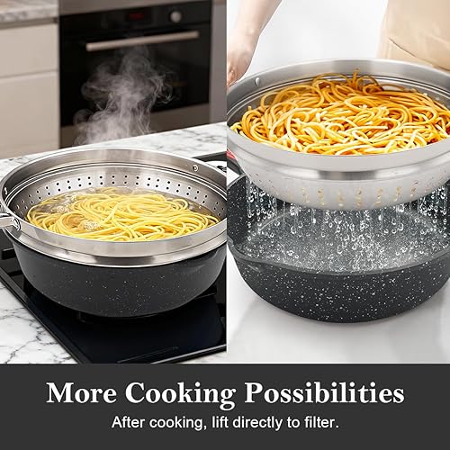 Miniatura 5 de Sartenes antiadherentes de 11 pulgadas y 4.5 cuartos de galón con vaporizador, sartén con tapa y mango desmontable para cocinar, sartén de inducción