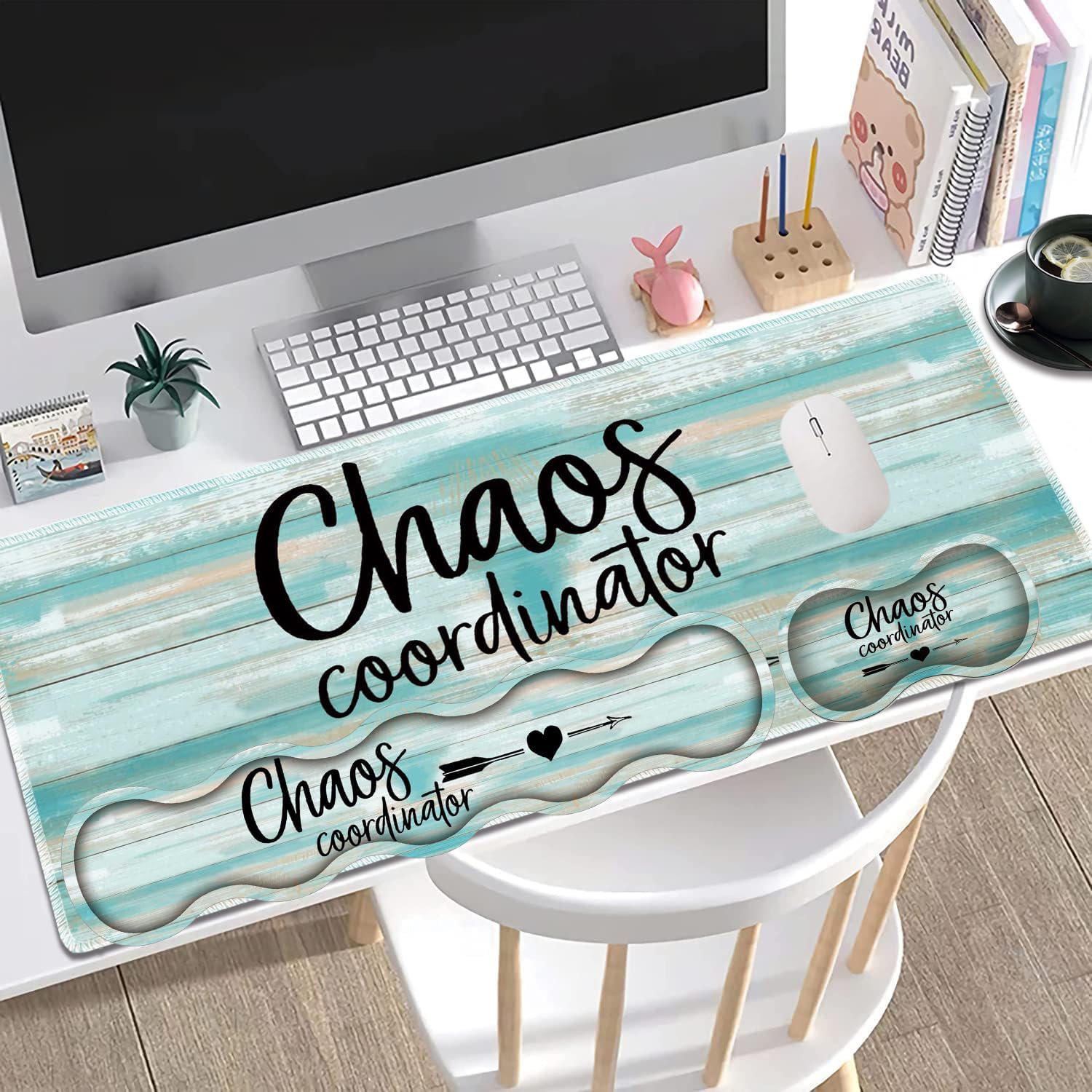 Large Gaming Mouse Pad + Keyboard Wrist Rest + Wrist Support + Coaster Set, Memory Foam Ergonomic for Easy Typing, XXL Extended Gaming Mouse Pad Table Pad - Chaos Coordinator