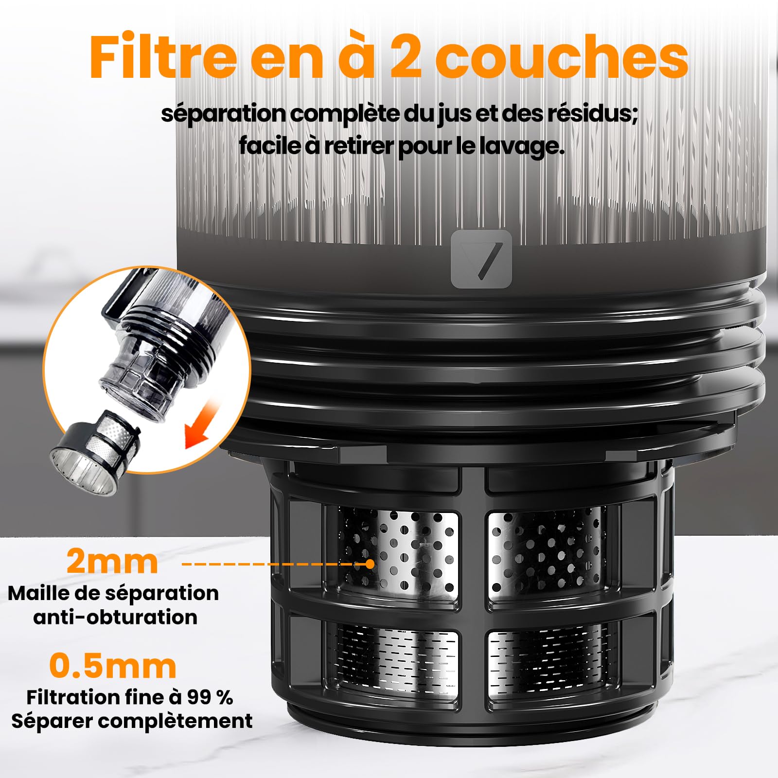 Extracteur de Jus de Fruits et Légumes, Ouverture de 13.5cm capacité de 2L Machine a Jus de Fruit, Slow Jucier Facile à installer, Gris