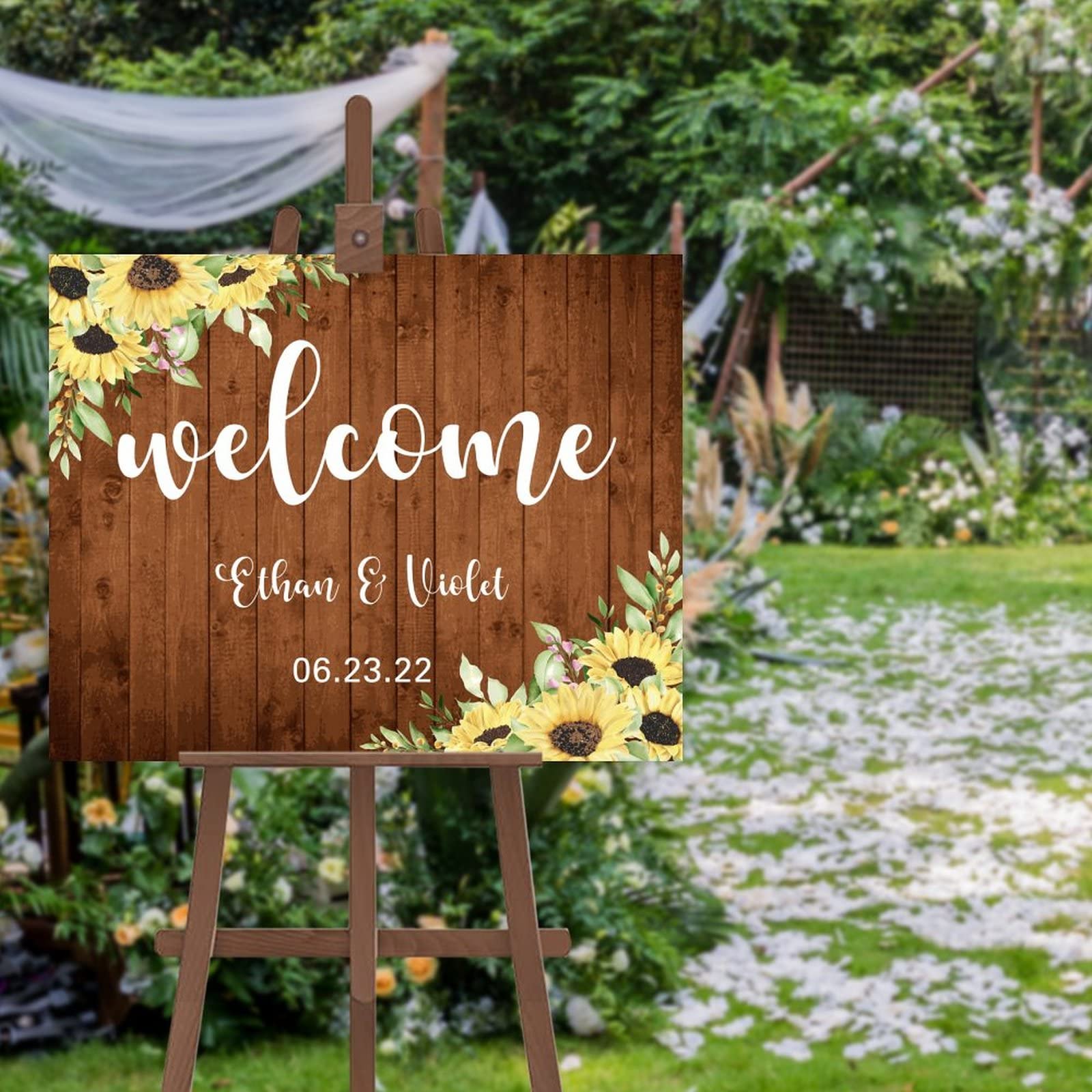 Panneau de bienvenue de mariage en bois massif, affiche de réception irrégulière haut de gamme