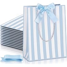 Kolldenn 24 Pcs Large Blue White Striped Gift Bags with Handles 9x7x3.15'' Last Toast on The Coast Bachelorette Bridesmaid Gift Bags with Satin Ribbon Bow for Wedding Bridal Shower Coastal Beach Party