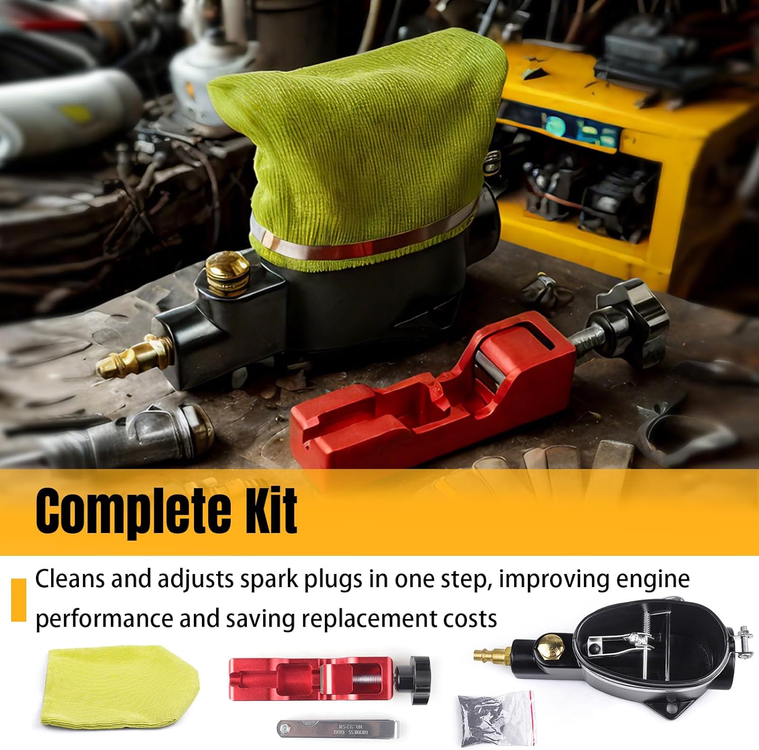 Spark Plug Gap Tool & Pneumatic Spark Plug Cleaner Kit - Air Sandblaster Cleaning Tool for Most 10mm 12mm 14mm 16mm Spark Plugs with Feeler Gauge,Abrasive Media for Motorcycle, Lawn Mower, Car