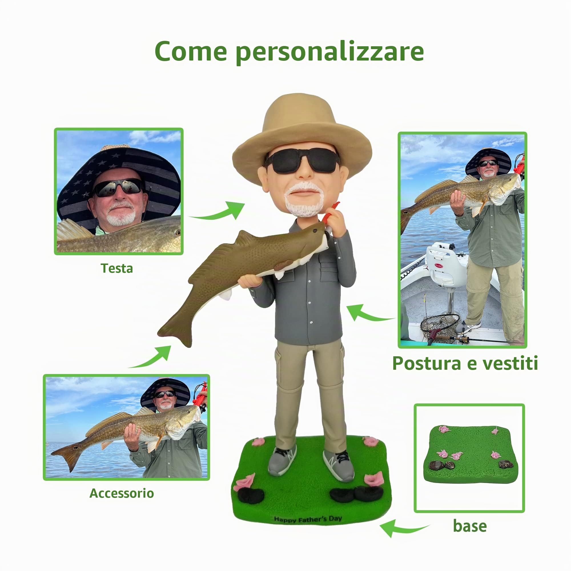 Figurine su Misura Bobble-Heads Uomo in Abito Blu, Bambole Personalizzate, Statuette da 6 Pollici con Testa a Molla, Regalo di Compleanno Fatto a Mano per Papà