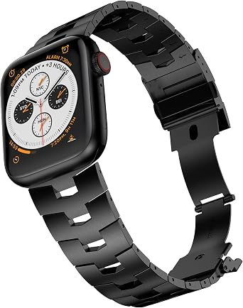 LDFAS Compatible for Apple Watch Band 49mm 45mm 44mm 42mm, Vented Titanium Metal Watch Strap with Enhanced Durability Version Compatible for Apple Watch Ultra/SE, Apple Watch Series 8/7/6 Band, Black