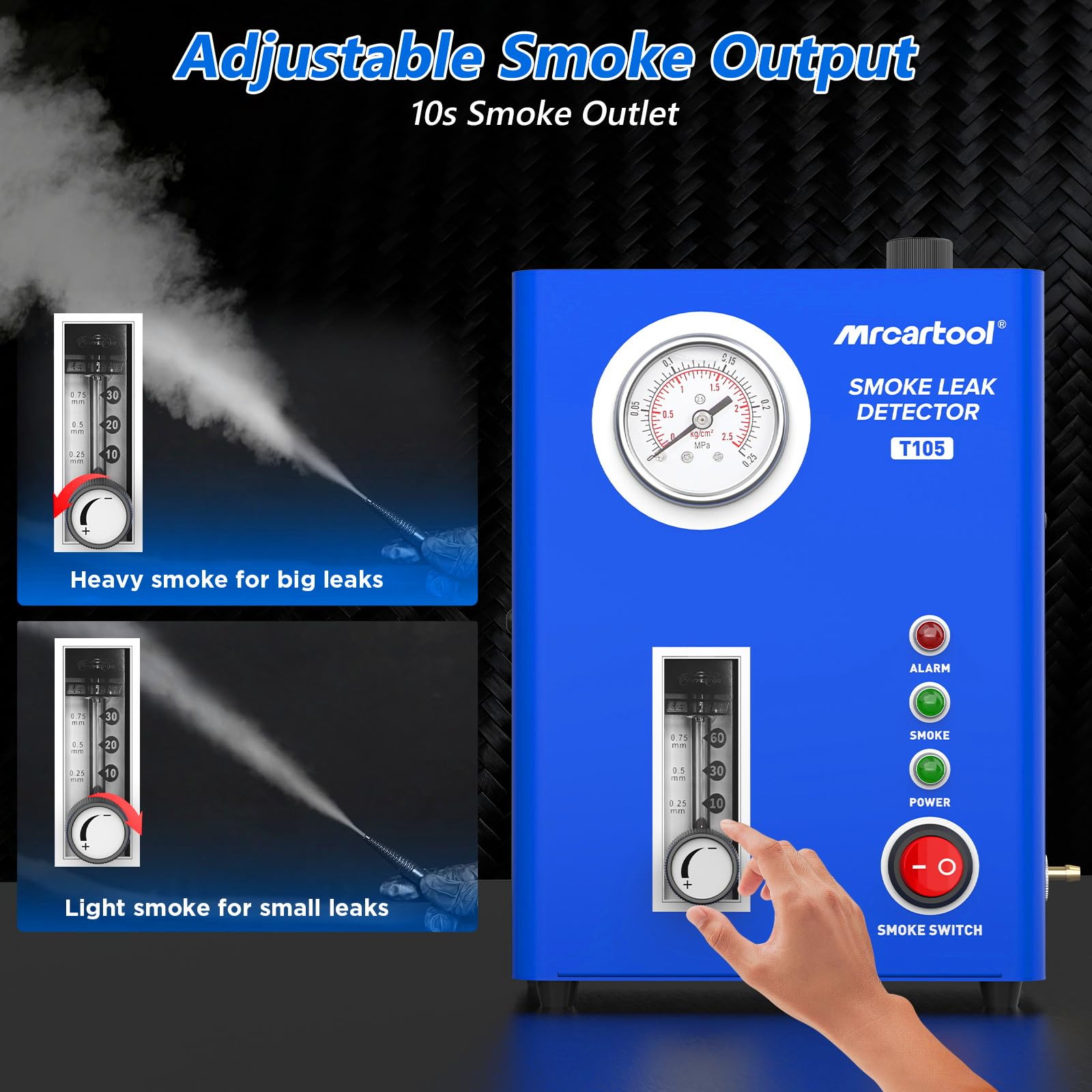 BELEY T105 Detector de Fugas de Humo automotriz con Bomba de Aire integrada, Probador de vacío EVAP con manómetro, para Sistemas de tuberías y carburante, Compatible con Coches, Motos y Barcos