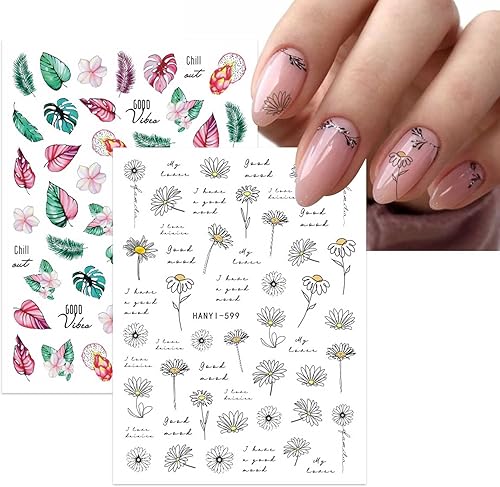 Miniatura 7 de JMEOWIO 10 hojas de calcomanías de arte de uñas de flores de primavera, calcomanías autoadhesivas, uñas coloridas de verano, suministros de uñas,