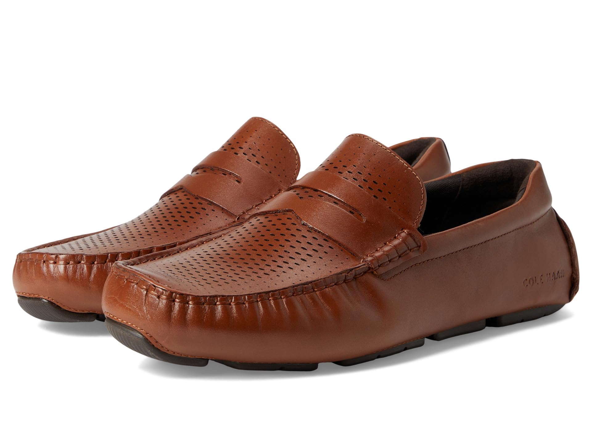 Cole Haan Men's Grand Laser Driver Penny Loafers, British Tan/Java, 12 Wide