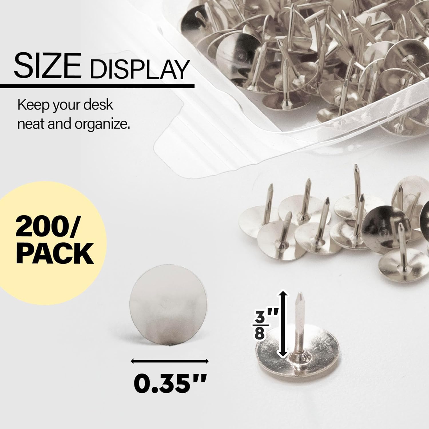 BAZIC Products Thumbtacks, Nickel Silver Flat Head Push Pins – Durable Steel Tacks for Walls and Cork Boards, Poster Pins, and Pushpins for Home, Office & School, 200/Pack, 24 Packs