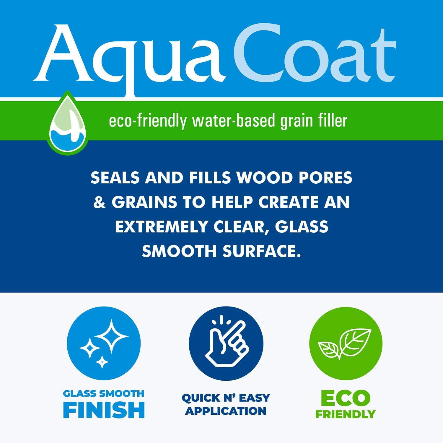Aqua Coat Water Based High Performance Clear Wood Grain Filler Gel, Great for Home Improvement and DIY Woodworking Professionals, Low Odor, Fast Drying and Stainable, 1 Quart