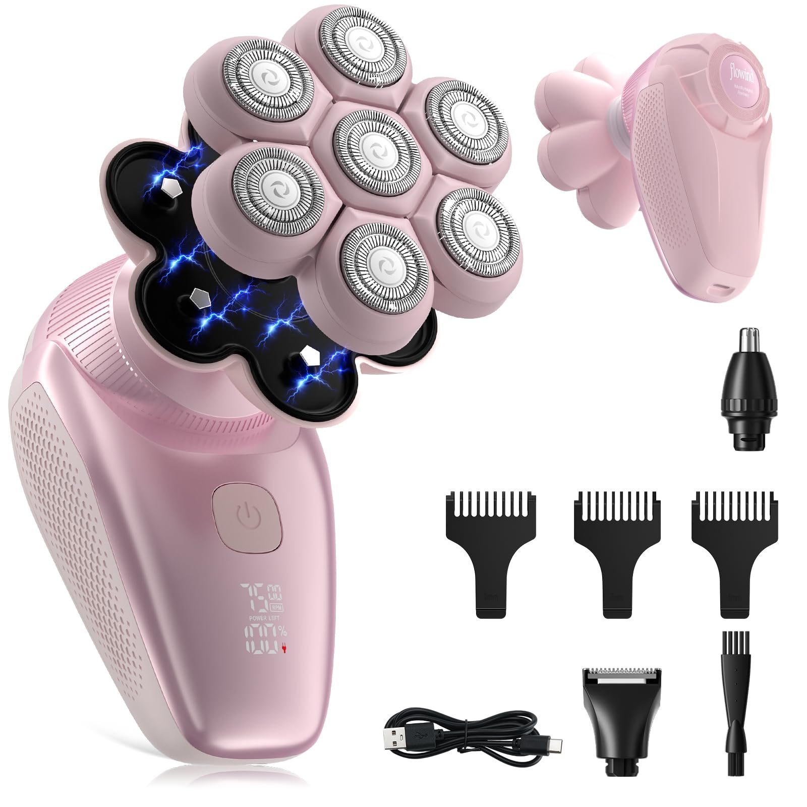Flowind 3-in-1 Electric Razor for Women, Painless Bikini Trimmer & Body Shaver, IPX7 Waterproof Wet/Dry, 120-Min Type-C Rechargeable, Gentle & Smooth